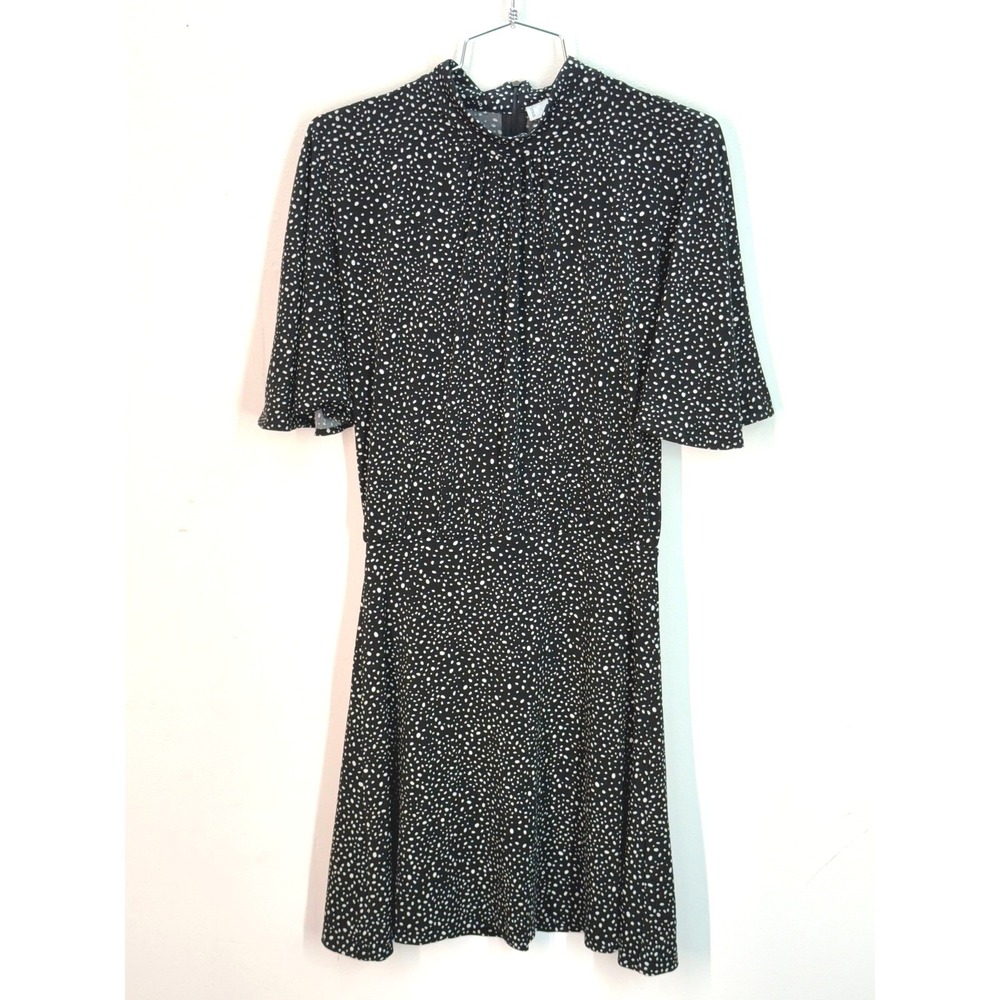 MNG Basics XS Black White Polka Dot‎ Print Ruffle Sleeve Mini Dress batwing